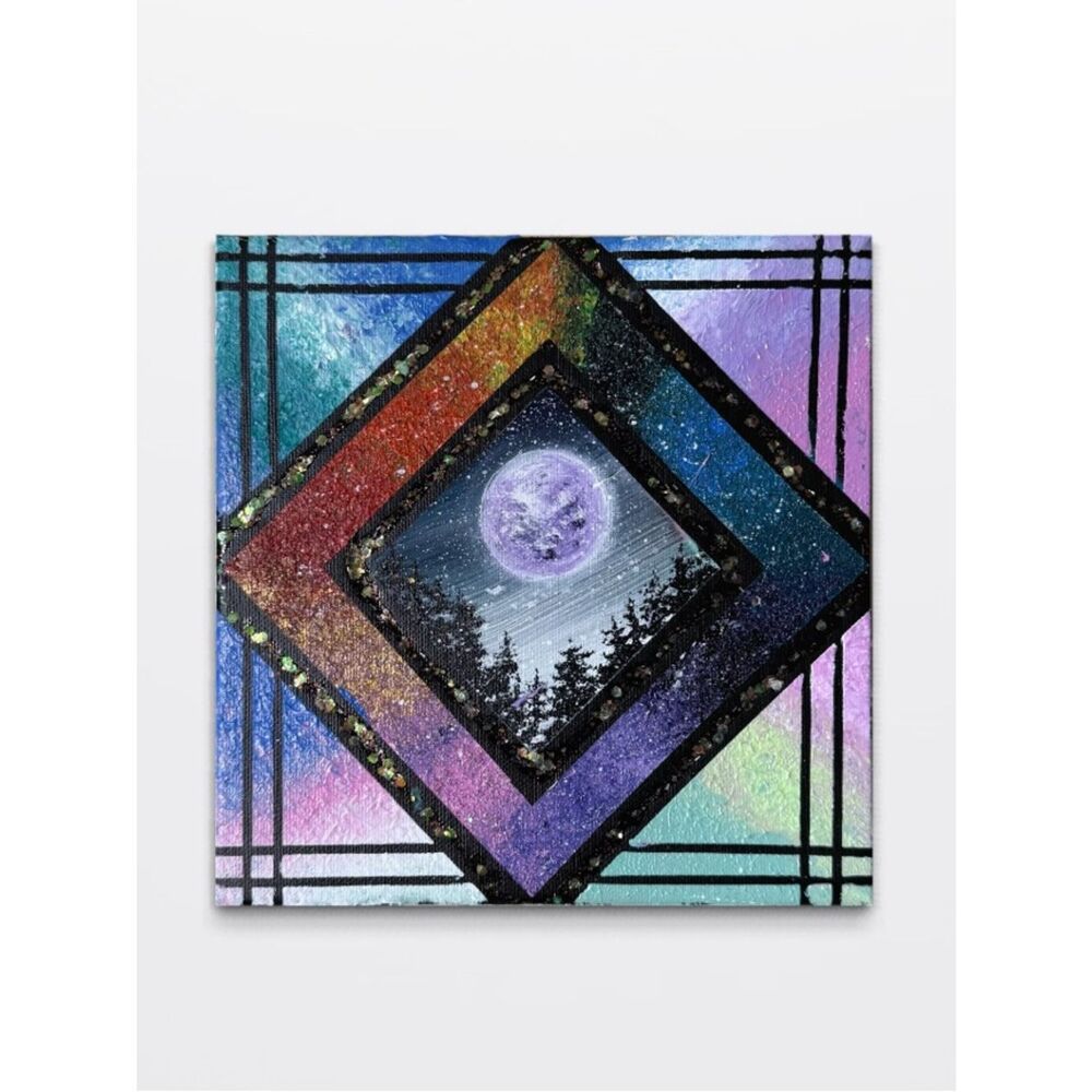 Geometric Galaxy Moon Canvas Art Multicolor 8*8